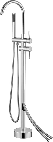 Miniatura 5 de Grifo de bañera de oro pulido independiente para bañera, relleno de bañera, grifos de latón con ducha de mano y boquilla giratoria, líneas de agua