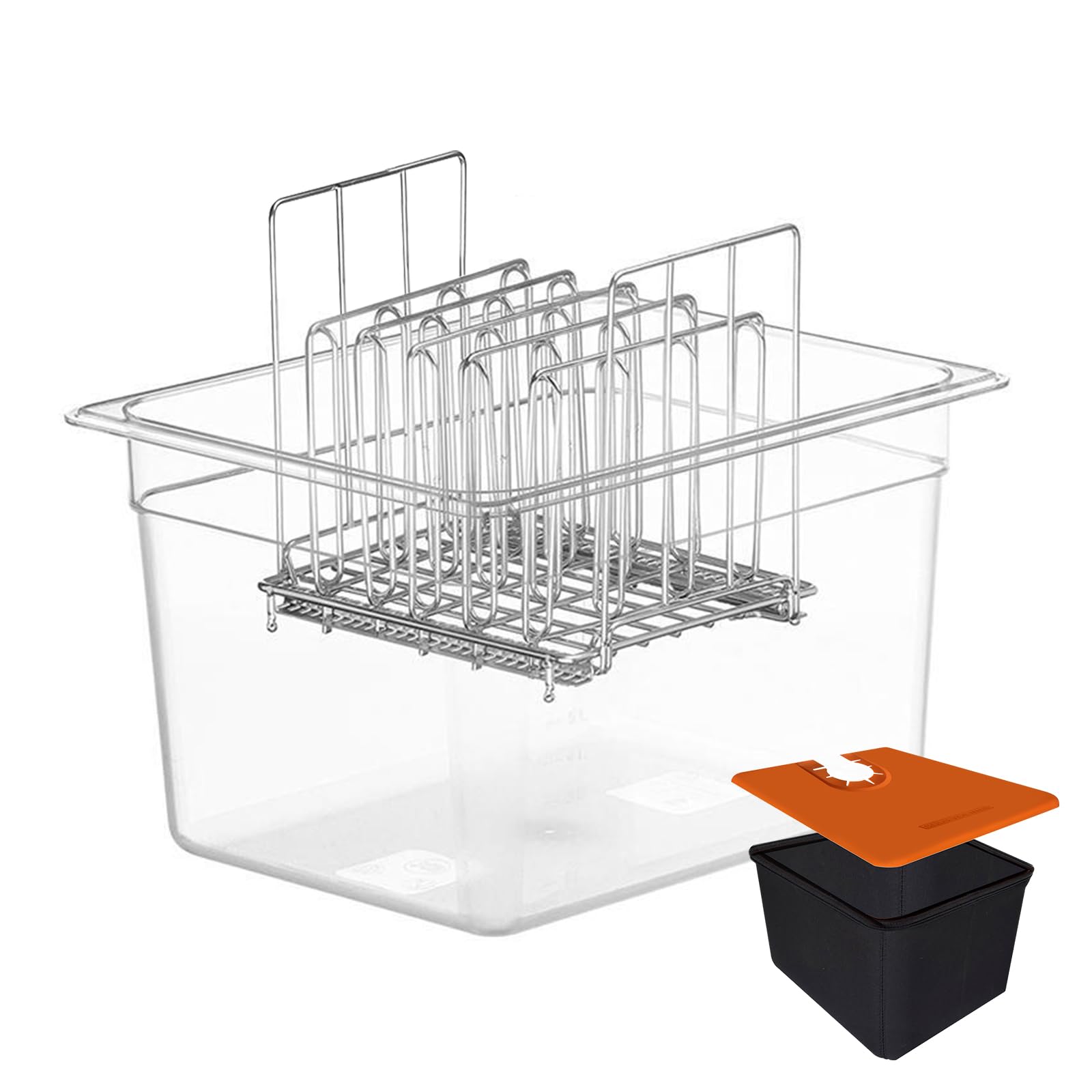 Sous Vide Behälter 12L, Sous Vide Container mit Silikonhülle & Rack | Multifunktionaler Transparenter Behälter für Fisch Fleisch/Gemüse, für Meisten Sous Vide Garer