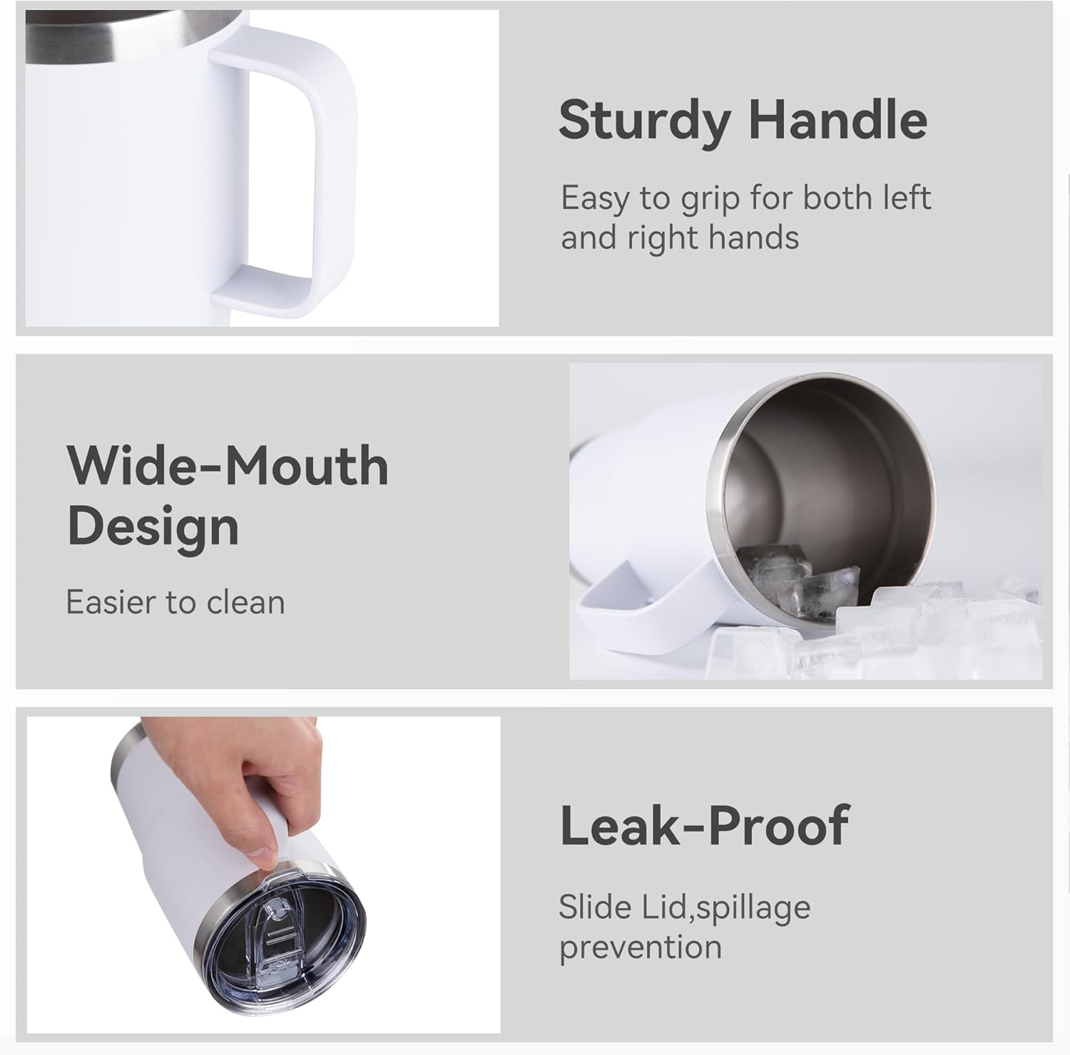 20oz Tumbler Bulk with Lid, Stainless Steel Tumbler Bulk with Handle, Metal Insulated Travel Coffee Mug Set with Handle, Double Wall Vacuum Leak Proof Tumbler Cup, White 6 Pack - Image 4