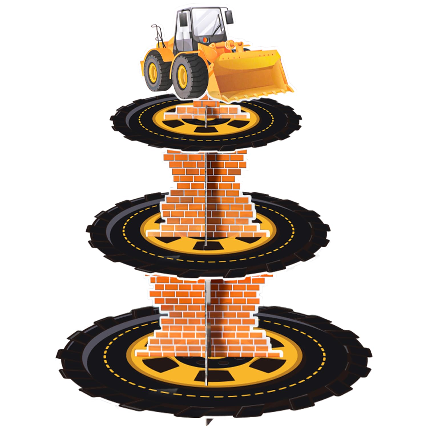 InozoDesign Construction 3-Tier Cardboard Cupcake Stand Dessert Display Tower Holder for Construction Birthday Party Supplies