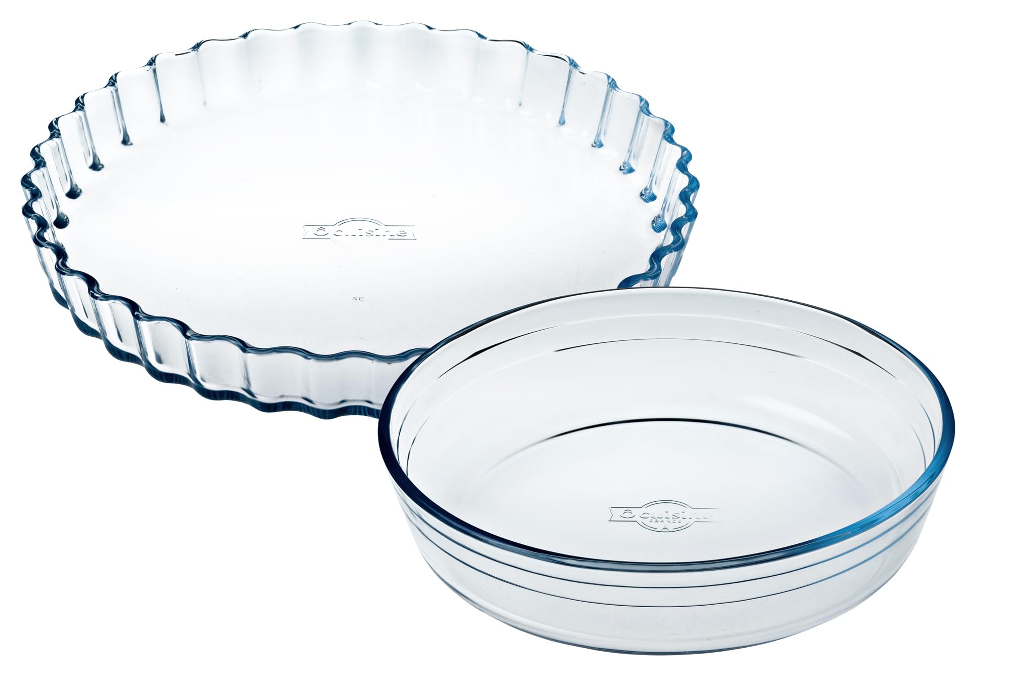 Ôcuisine® Cake & Flan Dishes Set 23cm & 27cm Pack of 2 Glass Cake & Pie Dishes Extreme Resistance | Oven Safe - Freezer Safe - Microwave Safe | Borosilicate Glass | Made in France