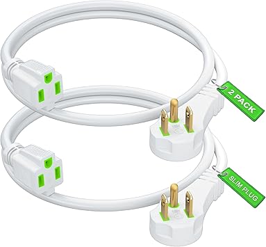 Maximm Flat Plug Extension Cord 0.5 ft with Slim Space-Saving Plug Design, Low Profile Extension Cord 16AWG White, 2 Pack