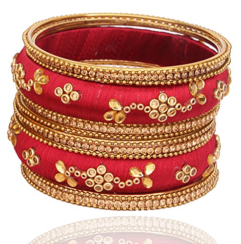 Image of NMII Get your traditions Valentine Gift for Girls & Women Silk Thread Bangle Set With Zircon For Womne & Girls
