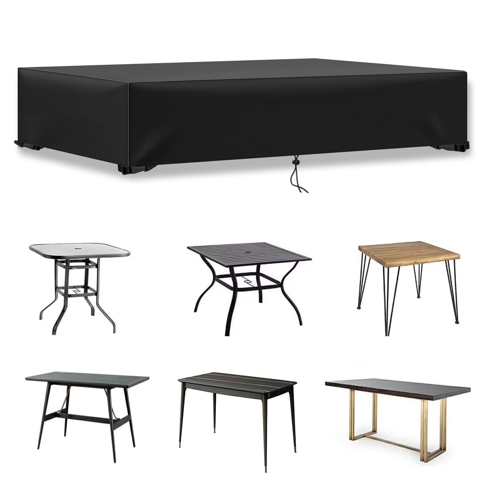 Outdoor Garden Furniture Covers Waterproof, Patio Furniture Cover for outside Table and Chair Set, Rattan Furniture Covers, Windproof, Anti-UV, 420D Oxford Fabric, Rectangle Black, 220x130x50cm — image 1