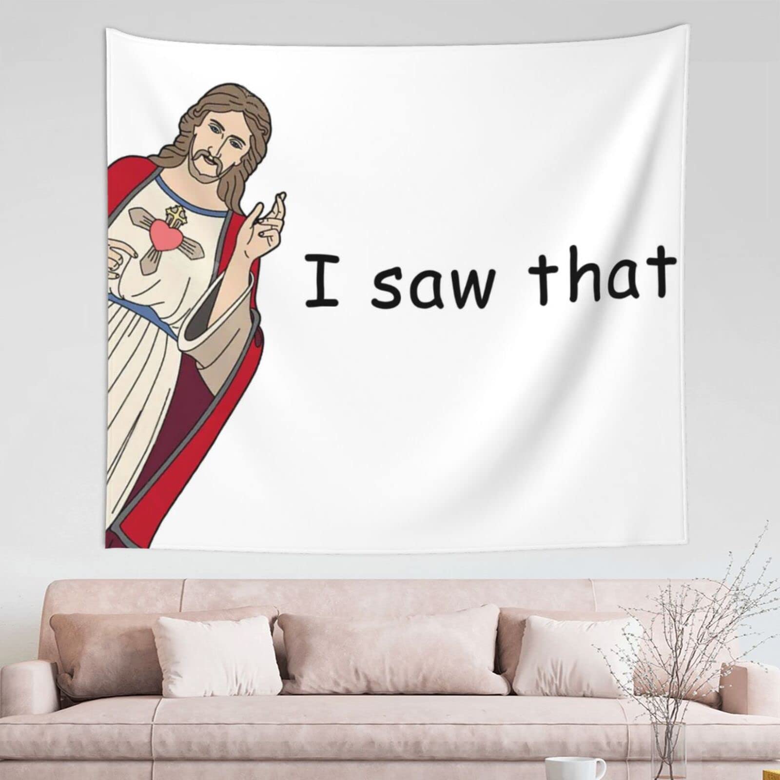 Jesus „I Saw That“ Banner – Lustiger Wandteppich, 91x152 Cm, Mit 4 Messingösen, Für Zimmer, Studentenwohnheim & Dekoration
