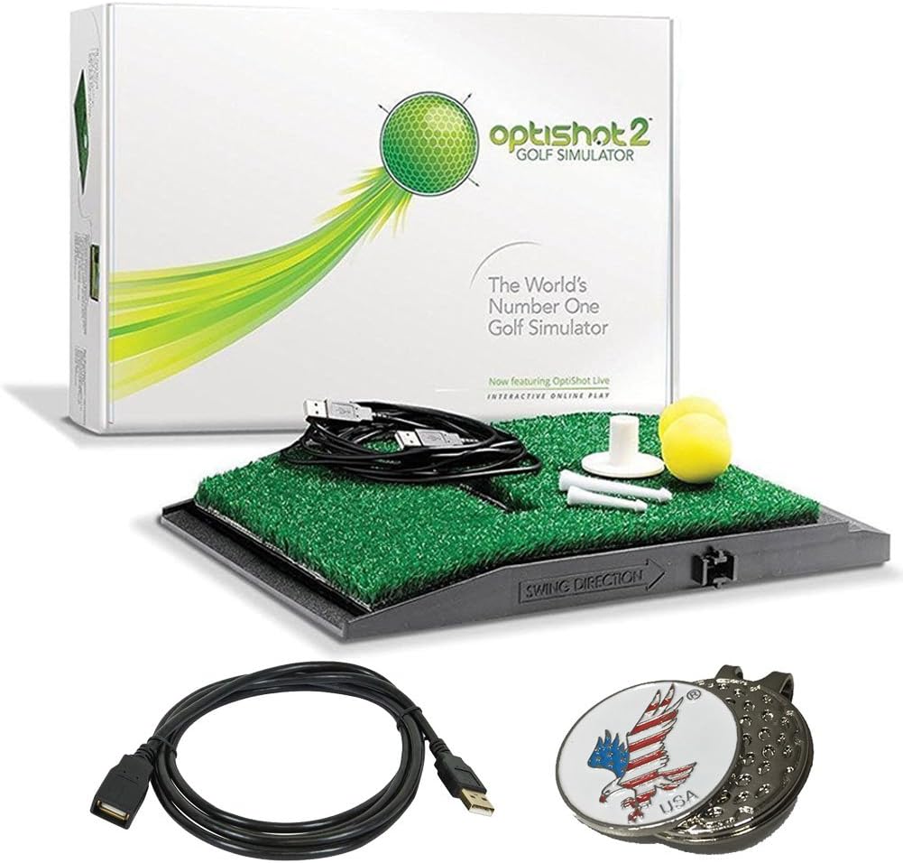optishot 2 Golf Simulator (Mac & PC) Bundle | Includes One (1) 15ft USB Extension Cable and 1 American Eagle Golf Ball Marker