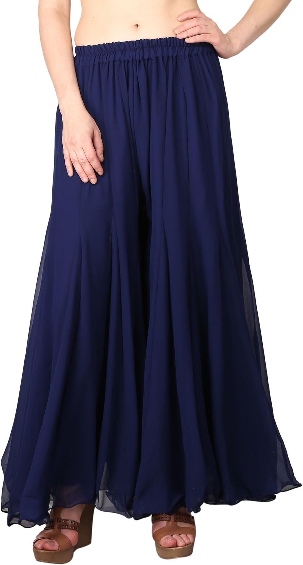 Shararat Women's Palazzo Pants Georgette Loose Plain Flared High Waist Sharara Navy Blue