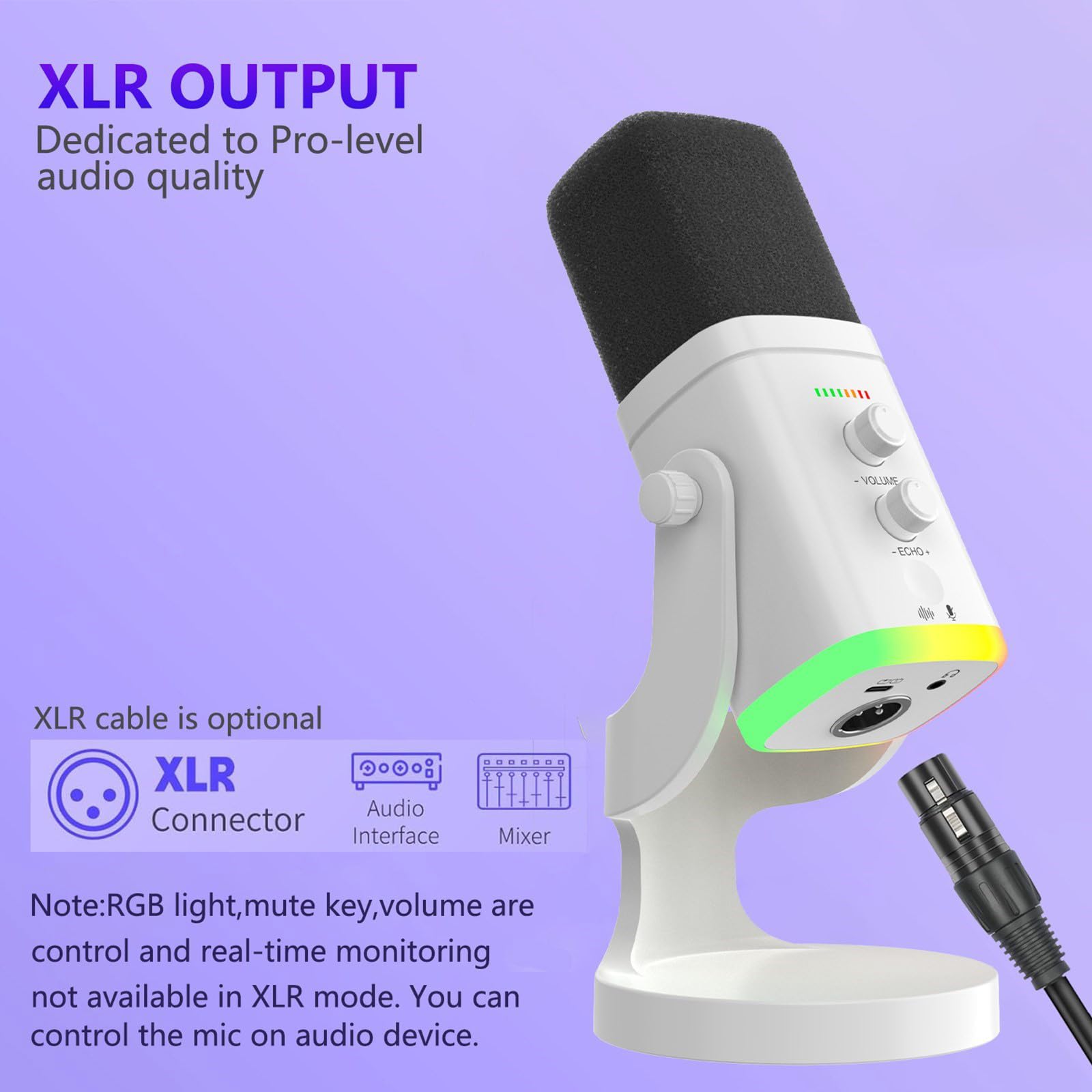 Microfono USB con protezione antivento integrata e display a colori, ideale per studio domestico e riunioni online, microfono per computer