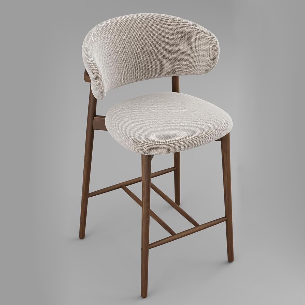 Aidenkid Modern Counter Height Bar Stools, Curved Back Design, Fabric Upholstered, 25.6 inch Seat Height, Set of 2 (Walnut, 25.6 inch) (Walnut, 25.6