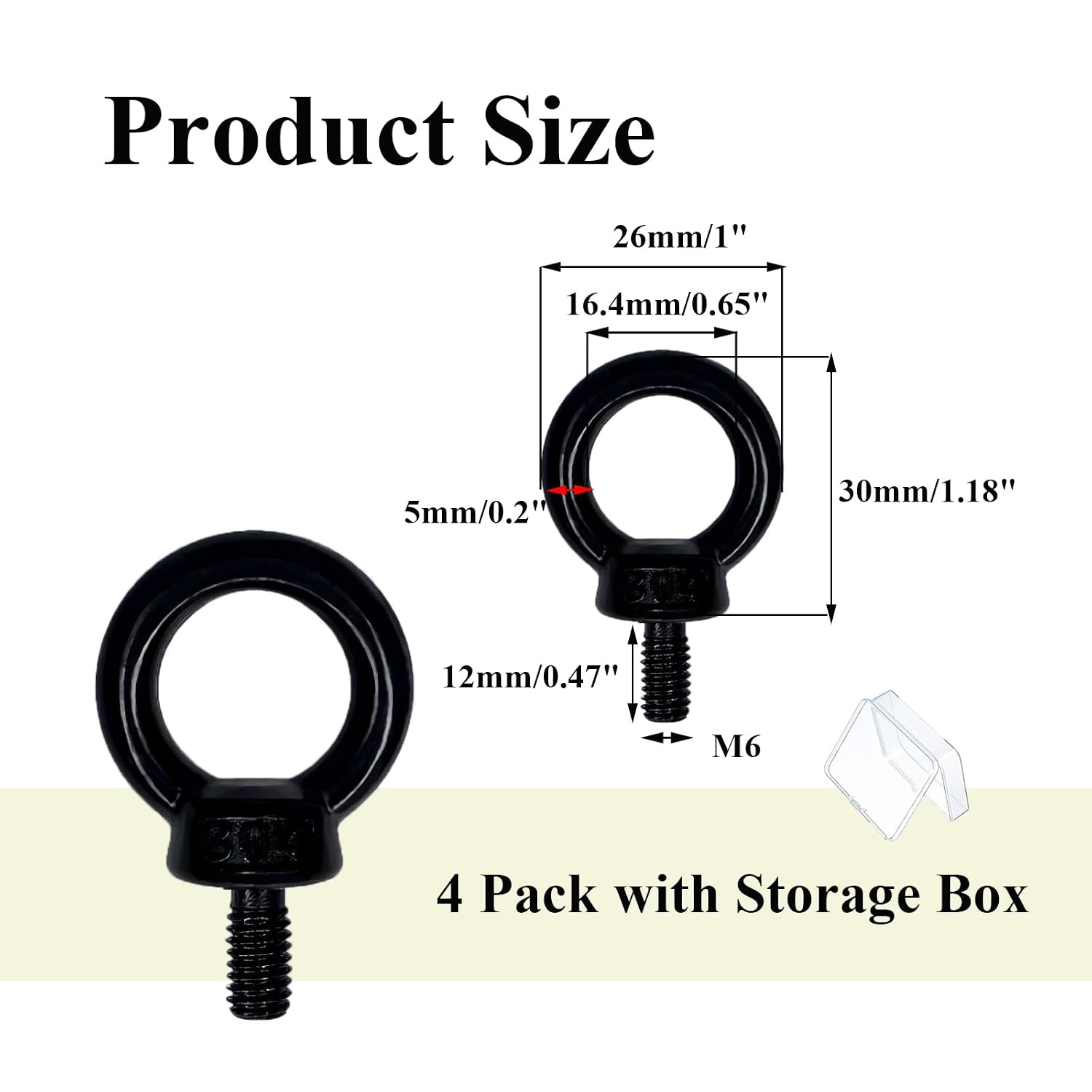4pcs M6 Eye Bolts, 304 Stainless Steel Lifting Ring Threaded Eyebolt, Machinery Shoulder Lifting Eye Bolt for Wood