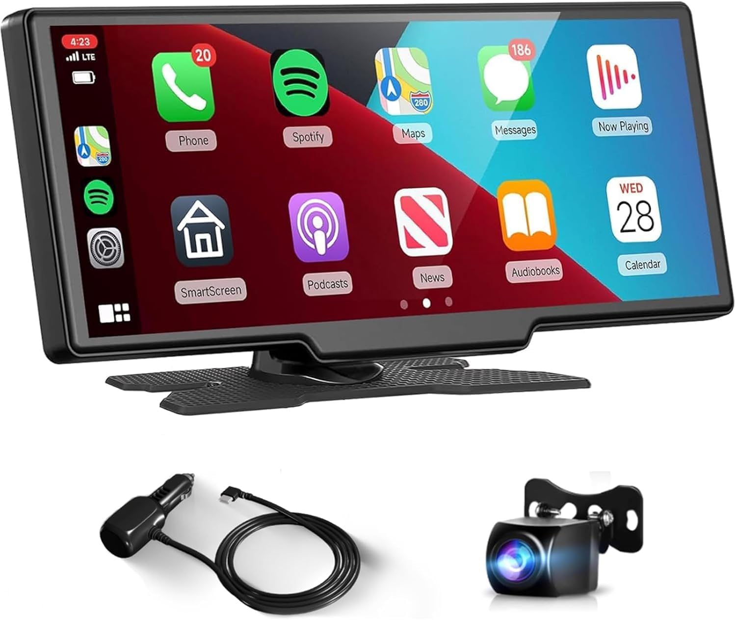 Podofo 10.26 inch Wireless Carplay Screen for Car with AHD&IP69k Backup Camera,Wireless Android Auto Rear Camera,HD IPS Touch Screen MirrorLink Dual Bluetooth/Voice Control/Maps/Aux/FM Transmitter