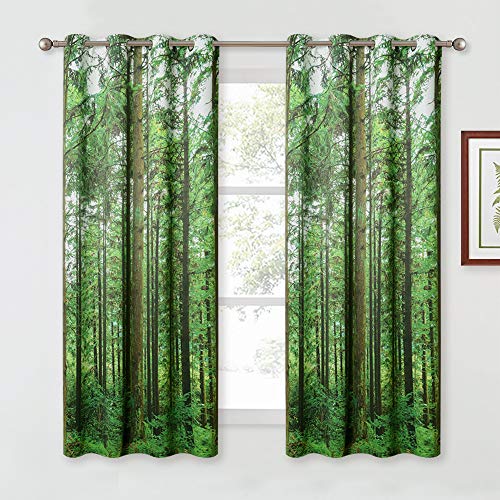 KGORGE Forest Tree Landscape Curtains - Room Darkening Window Curtains with Jungle Wild