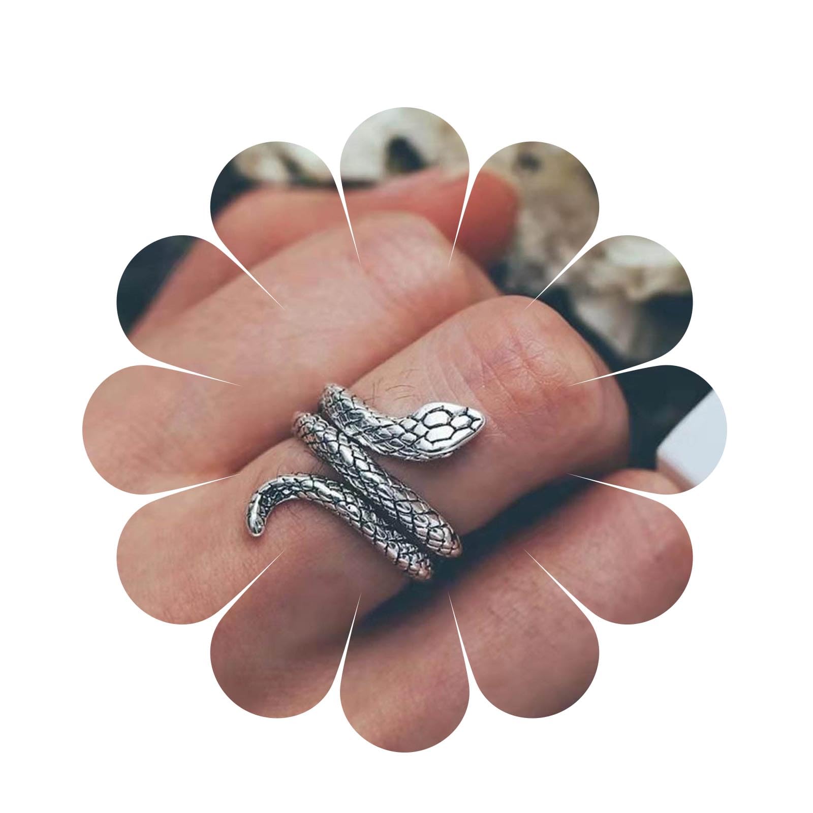 Aneneiceera Anillo de nudillo de serpiente gótica Punk Declaración Snake Cuff Anillos Vintage anillo plata Cobra Wrap pirit Serpent Halloween Animal Medusa Costume Ring para Mujeres Niñas