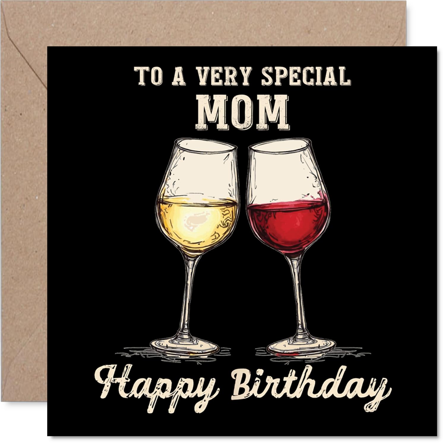 Mom Birthday Card - Bday Wine - Happy Birthday Card for Mom from Son Daughter, 145mm Wine Greeting Cards