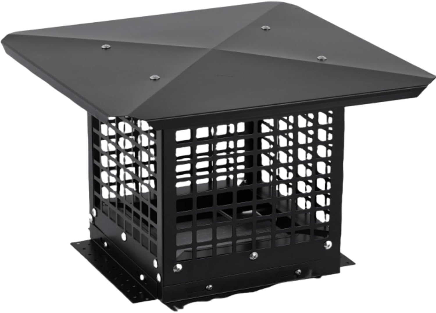 Takywep 9 x 9 Inch Square Chimney Cap, High Wind Resistant Roof Rain Cap with Mesh Screen, Adjustable Galvanized Flue Cover, Weatherproof Design for Easy Installation,Silver