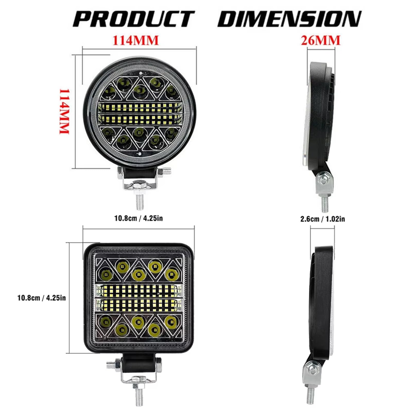 Faros Delanteros Barra De Luz LED De 4 Pulgadas Y 102W/foco De Luz De Trabajo para Camión Barco ATV para Jeep Tractor Todoterreno, 4x4, Barra, Faro Led De 12V Y 24V Faro Principal(2 Piece Round 102W)