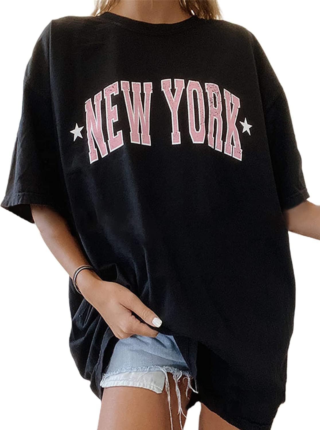 RemidooWomen's Casual Short Sleeve Graphic Oversized T Shirt Loose Letter Print Tee Top Blouse