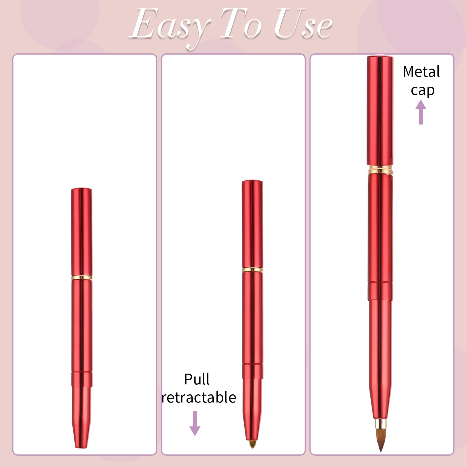 2 Pack Retractable Lip Brush for Lipstick with Cap Double-Ended Lip Makeup Brushes Retractable Lip Gloss Lipstick Brush Applicator Travel Black Red - Image 2