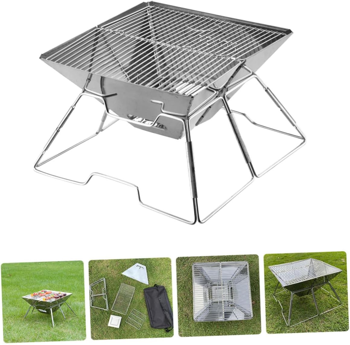 Portable Camping Grill Folding Barbecue Grill Wear-resistant Steel Outdoor Bbq Accessory for Hiking and Tailgating