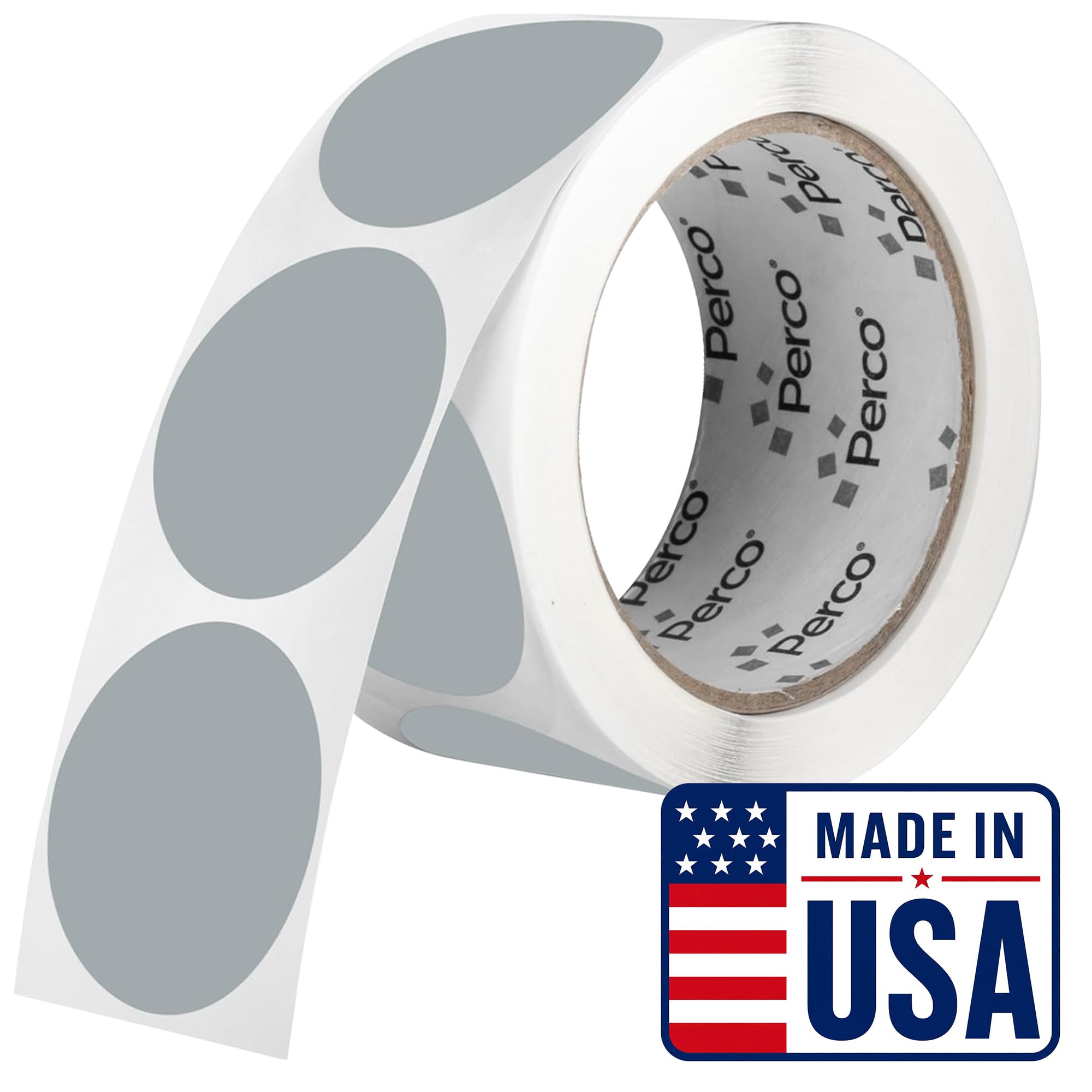 Perco Grey Round Circle Dot Sticker 2-Inch Labels with Perforation for Easy Tear-Off, 500 Stickers per Roll - Minimalist Packaging, Neutral Labels &amp; Subtle Branding, Strong Adhesive - Made in USA