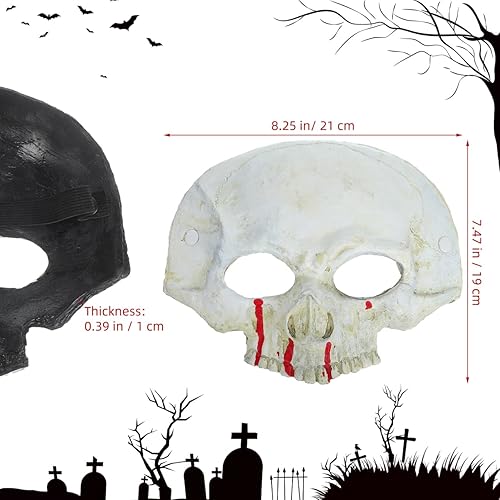 Miniatura 4 de Máscara de esqueleto de media cara, máscara de calavera aterradora con impresiones de sangre para fiestas espeluznantes, suministros de películas de