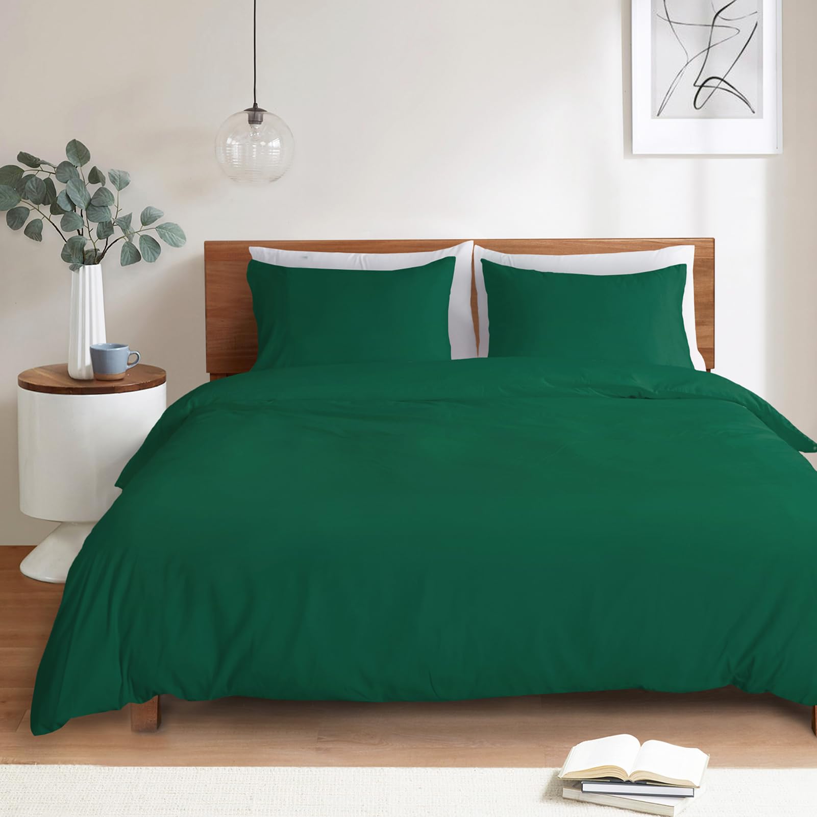 Mejoroom Emerald Green Duvet Cover Queen Size – Queen Duvet Cover Set - Soft and Breathable Comforter Cover with Zipper Closure, 3Pieces, 1 Duvet Cover (90x90) and 2 Pillow Cases(20x26)