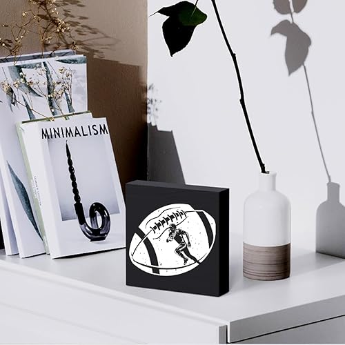 Miniatura 5 de Cartel de madera para jugador de fútbol con diseño divertido de jugador de fútbol, caja de madera negra, arte rústico, decoración de escritorio, 5 x