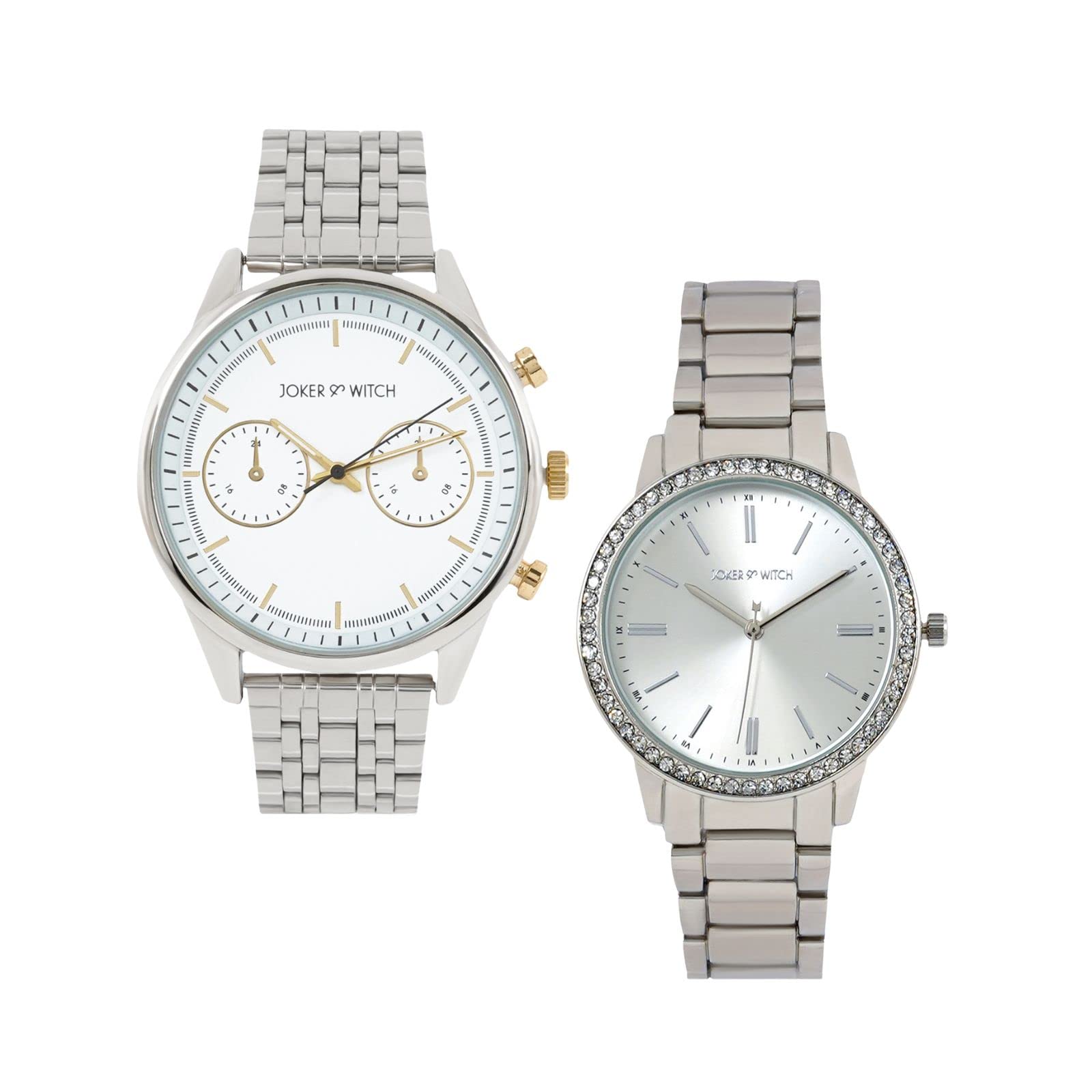 Joker & Witch Stainless Steel Carl & Lindsay Couple Analogue Watches, White Dial, Silver Band (B0BVB5V996) Amazon Price History, Amazon Price Tracker