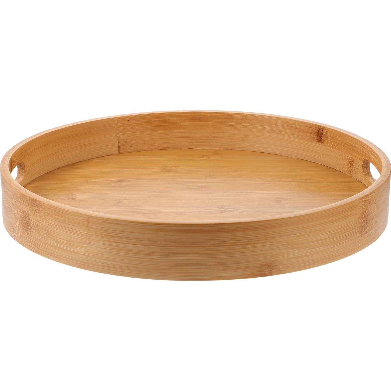Plateau de service rond en bois style japonerie avec poignées intégrées