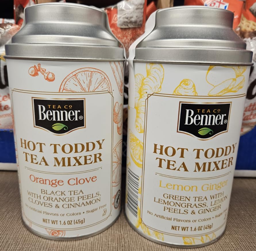 Benner Tea Co Hot Toddy Tea Mixer Orange Clove & Lemon Ginger 1.6oz 45g (Two Tins)
