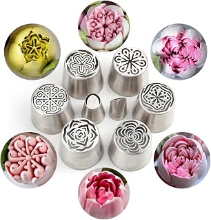 19 Pieces Stainless Steel Extra Large Russian Tulip Icing Tips Kit, Frosting Flower Piping Tips, 6 XXL Icing Tips,2 Cake Decorating Nozzles,1 Cleaning Brush, 10 Disposable Pastry Bags