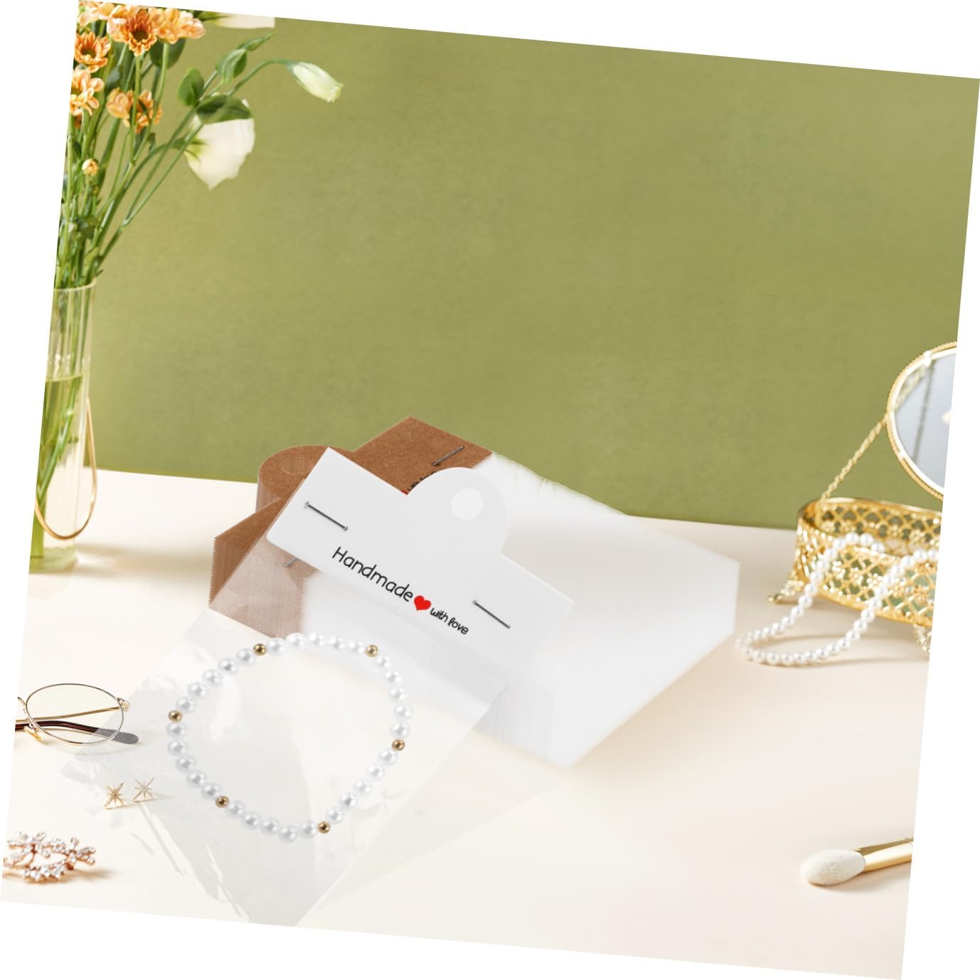 TEHAUX 200pcs Jewelry Display Bags Kraft Paper Cards Homemade Jewelry Holder Small Business Packaging Cardboard Bag for Selling