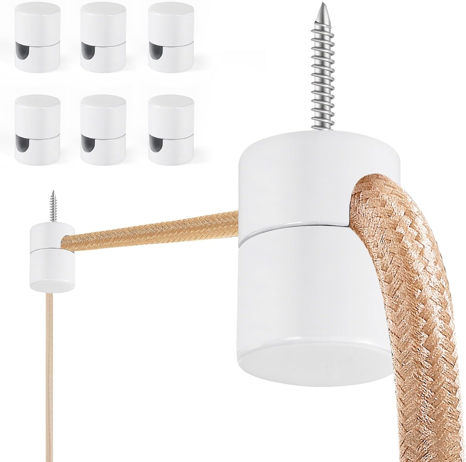 6 Pack Aluminum Swag Hooks for Ceiling Hanging, Swag Hook Super Load, White Ceiling Hooks for Hanging Lights, Ceiling Hook, Modern Ceiling Hooks for Pendant Light- Easy to Use