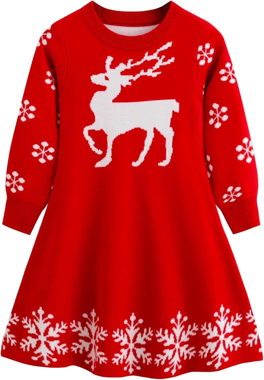 Toddler Christmas Sweater Dress Little Girl Long Sleeve Winter Xmas Knit Ribbed Cuffs Dresses - Image 3