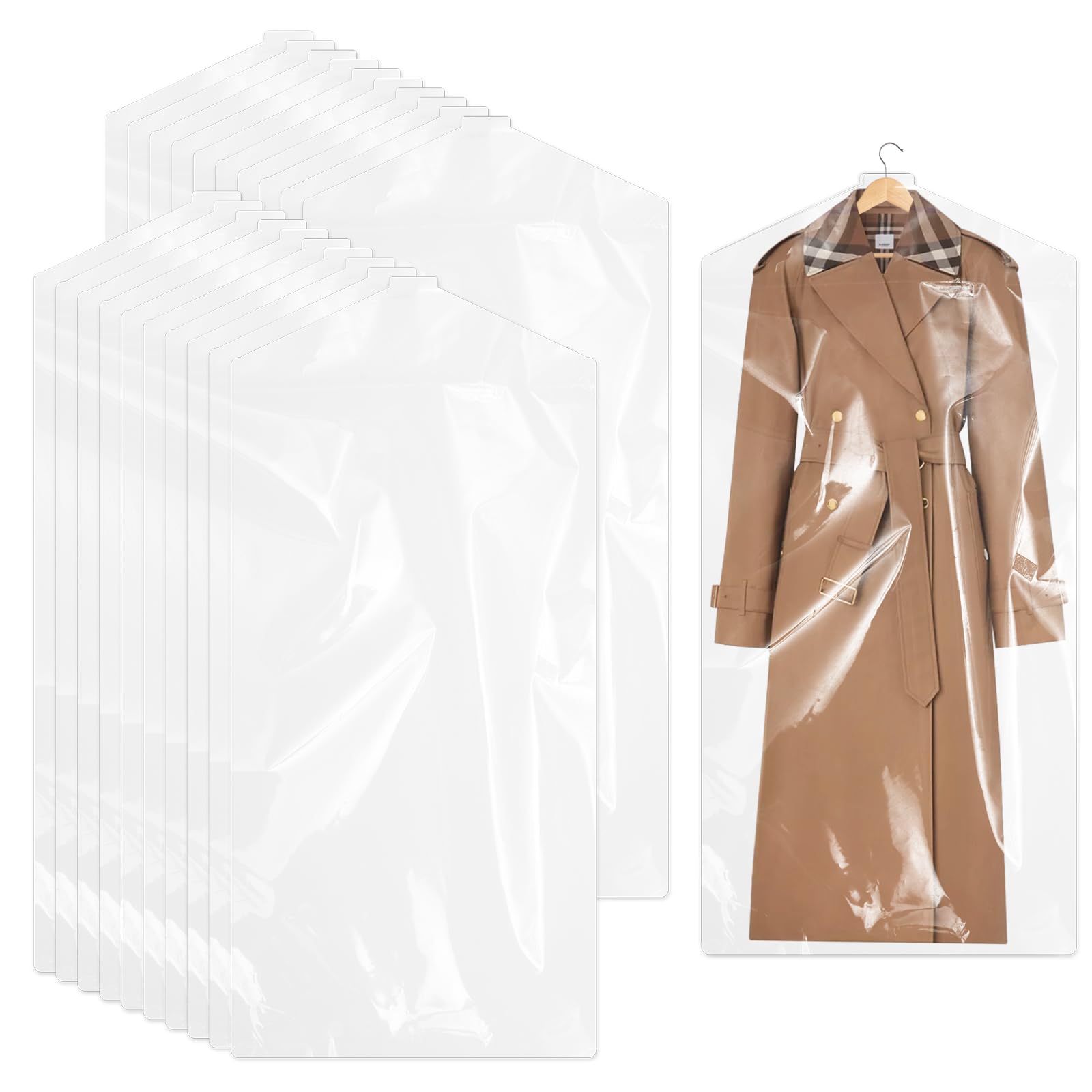 20 Clear Plastic Garment Bags for Clothes, Hanging Clothes Storage - Travel Size, 60x90cm