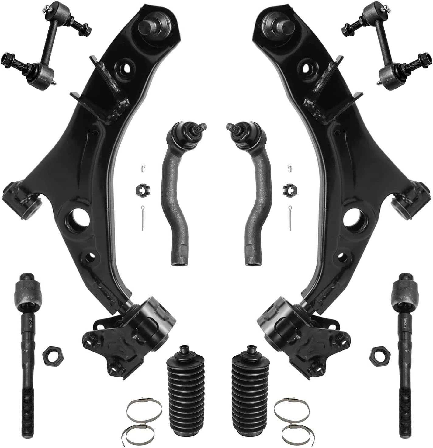 10pc Front Lower Control Arms Tie Rods Sway Bar Links Suspension Kit