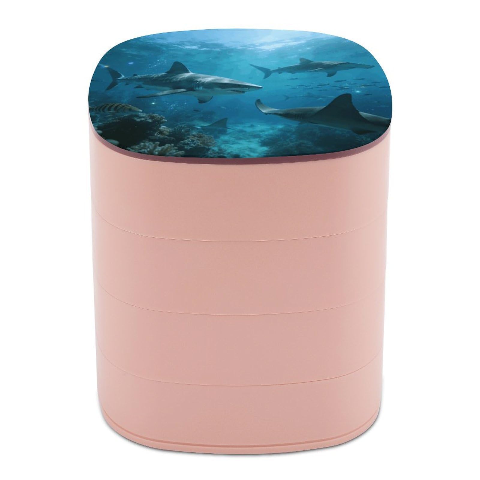 LZQPOEAS Sharks in The Underwater World Jewelry Box Women Jewelry Organizer Travel Jewelry Case Cute Necklace Ring Storage Organizer 4-Layer Rotating Jewelry Tray Case with Mirror for Bracelets