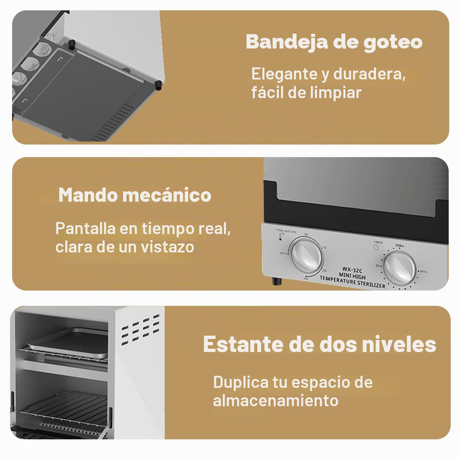 Esterilizador autoclave de gran capacidad de 12L, 1000 W, doble calentador en seco por infrarrojos, temporizador de 30 minutos y ajustable a 250°, esterilizador en autoclave para herramientas de uñas