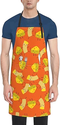 Delantal con babero unisex con diseño de macarrones y queso, impermeable, con 2 bolsillos, Negro -