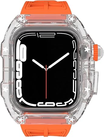 Transparent Lightweight Hard Case with Band for Apple Watch Series 9 8 7 45mm / SE 6 5 4 44mm, Luxury Crystal Clear Rugged Military Protective Bumper Tactical Heavy Duty Full Protection for