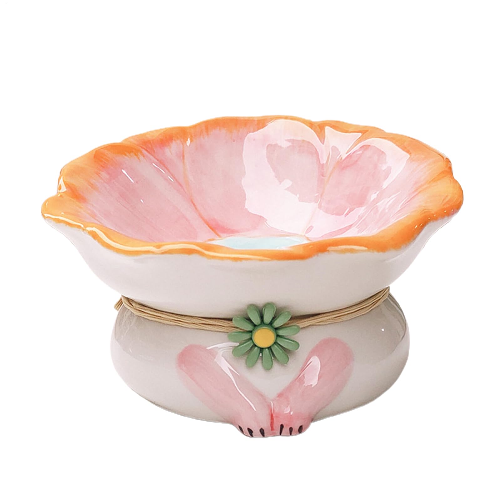 Ceramic Cat Feeding Bowl โ Anti-Vomit Raised Dish, Cute Flower Design, Non-Skid Base | Tilted Shallow Pet Feeder, Indoor Cat Mealtime, Kitten Feeding, Home and Apartment Use