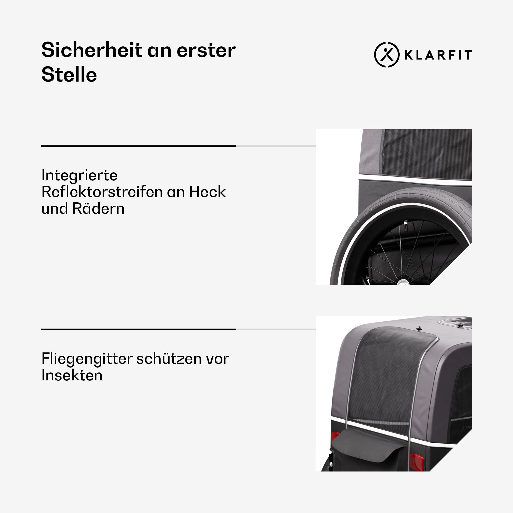 Klarfit Goldie S Hundefahrradanhänger, klappbar, mit Leine, wasserabweisend, doppelte Sicherheit, Reflektoren & Regenschutz, max. 28kg, dunkelgrau