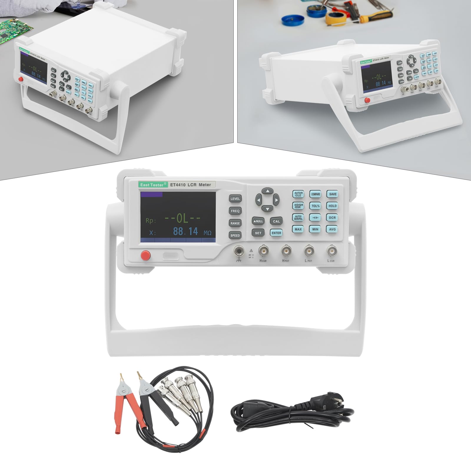 LCR Messgerät, 100W 3,5'' Kapazitätsmessgerät mit 2 Prüfklemmen und LCD-Display, Verstellbare Induktivitätsmessgerät für Elektronische Bauteile, Tester Tools