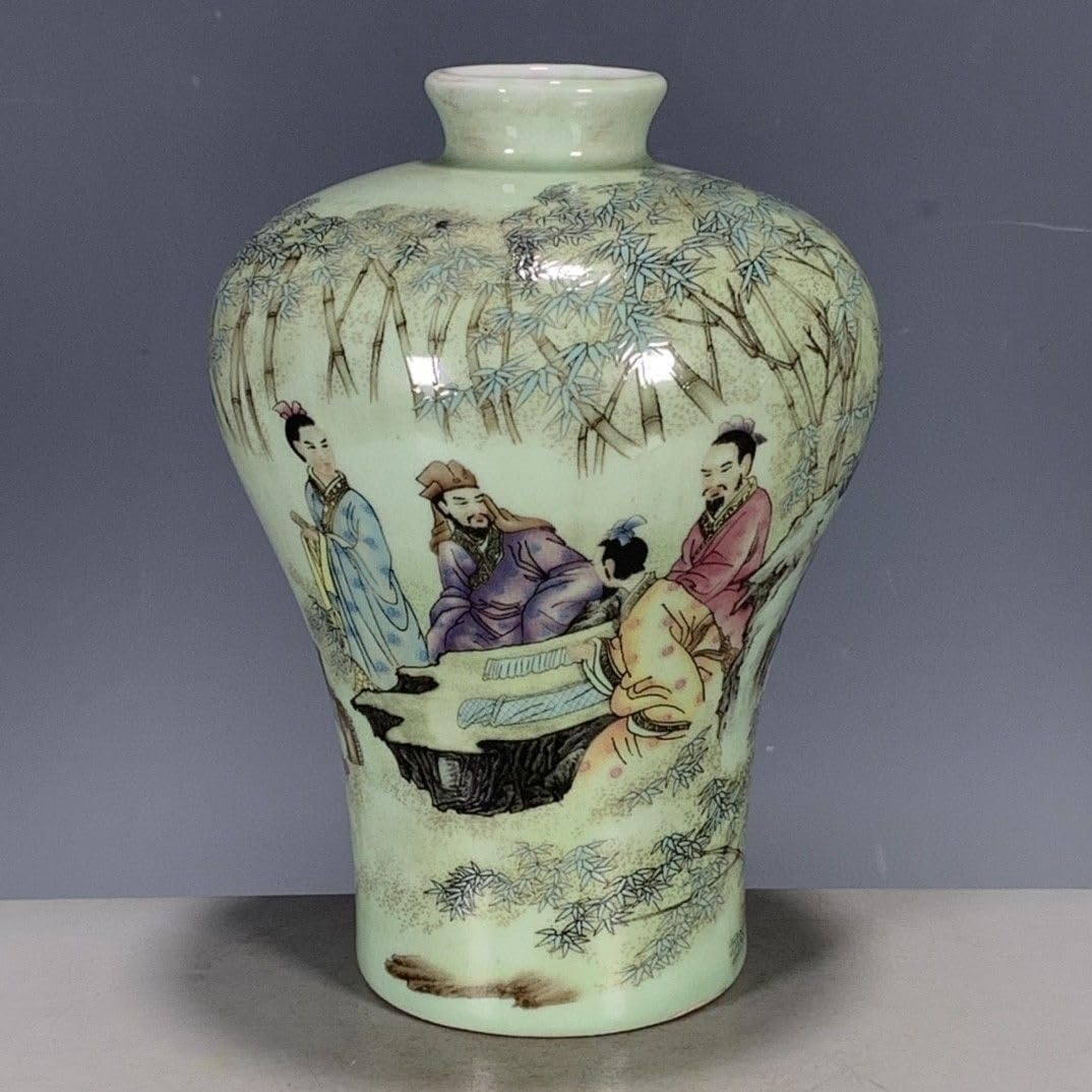 Bzgpmfud One Color Vase Desktop Modern Household Porcelain Qing Dynasty Tongzhi Year Pastel Bamboo Forest Seven Sages Story Pattern Vase