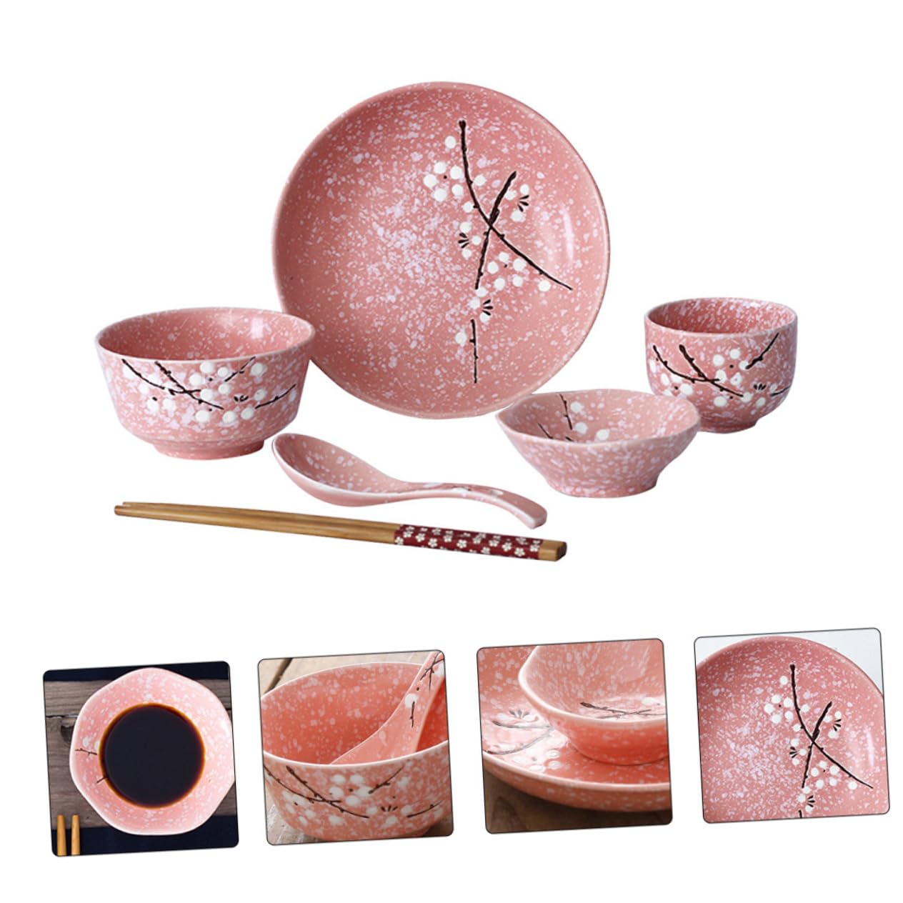 Service de Vaisselle Japonerie en Céramique 12 Pièces Personne | Rose, Usage Hôtel et Restaurant, Ensemble 1 Set, Style Japonerie Délicat