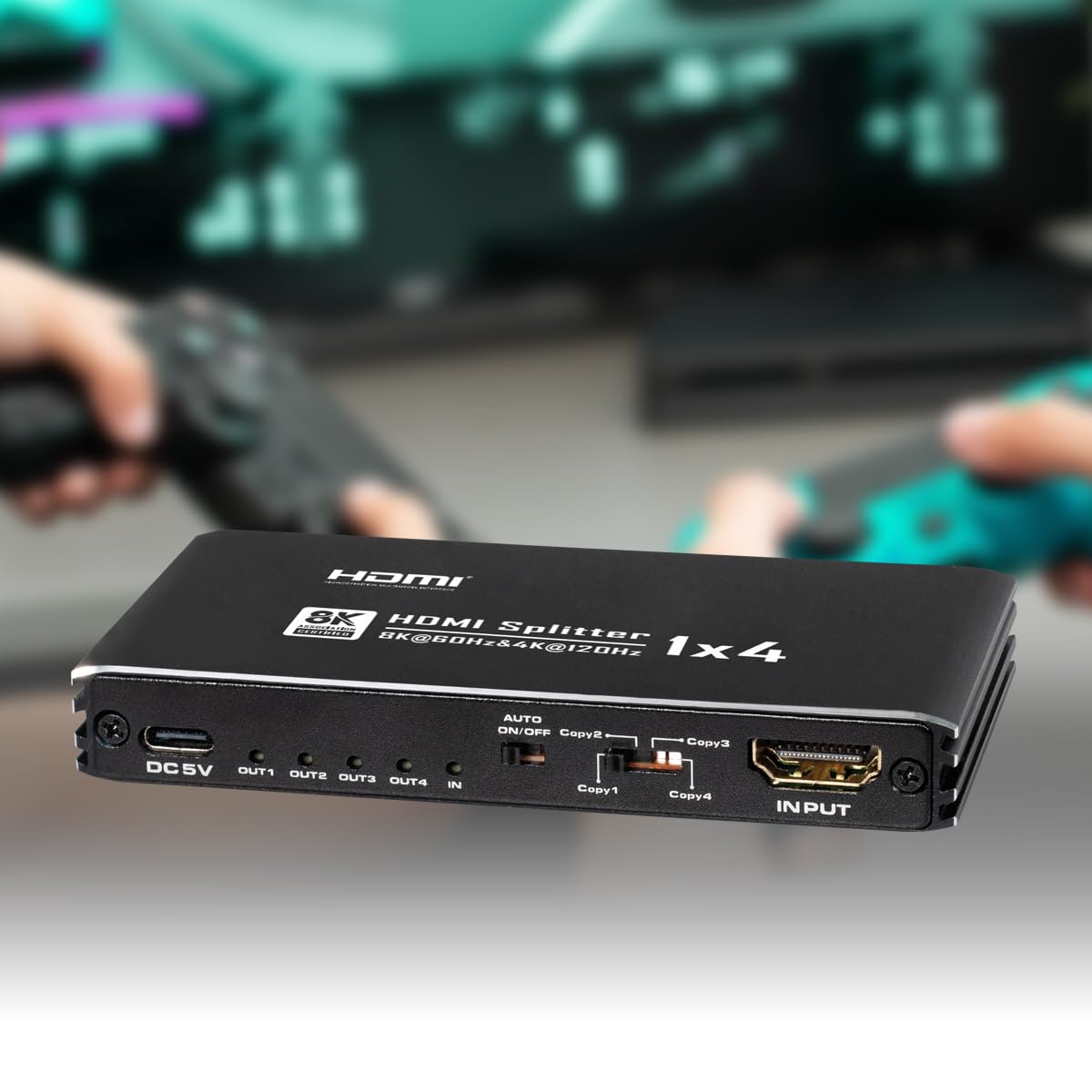 MAXTRACK Splitter HDMI 8K 1in4out - CS26-4L, switch HDMI con gestione intelligente EDID, 8K@60Hz, 4K@120Hz, HDR10+, Dolby TrueHD, Plug & Play, adattatore HDMI per 4 monitor o TV
