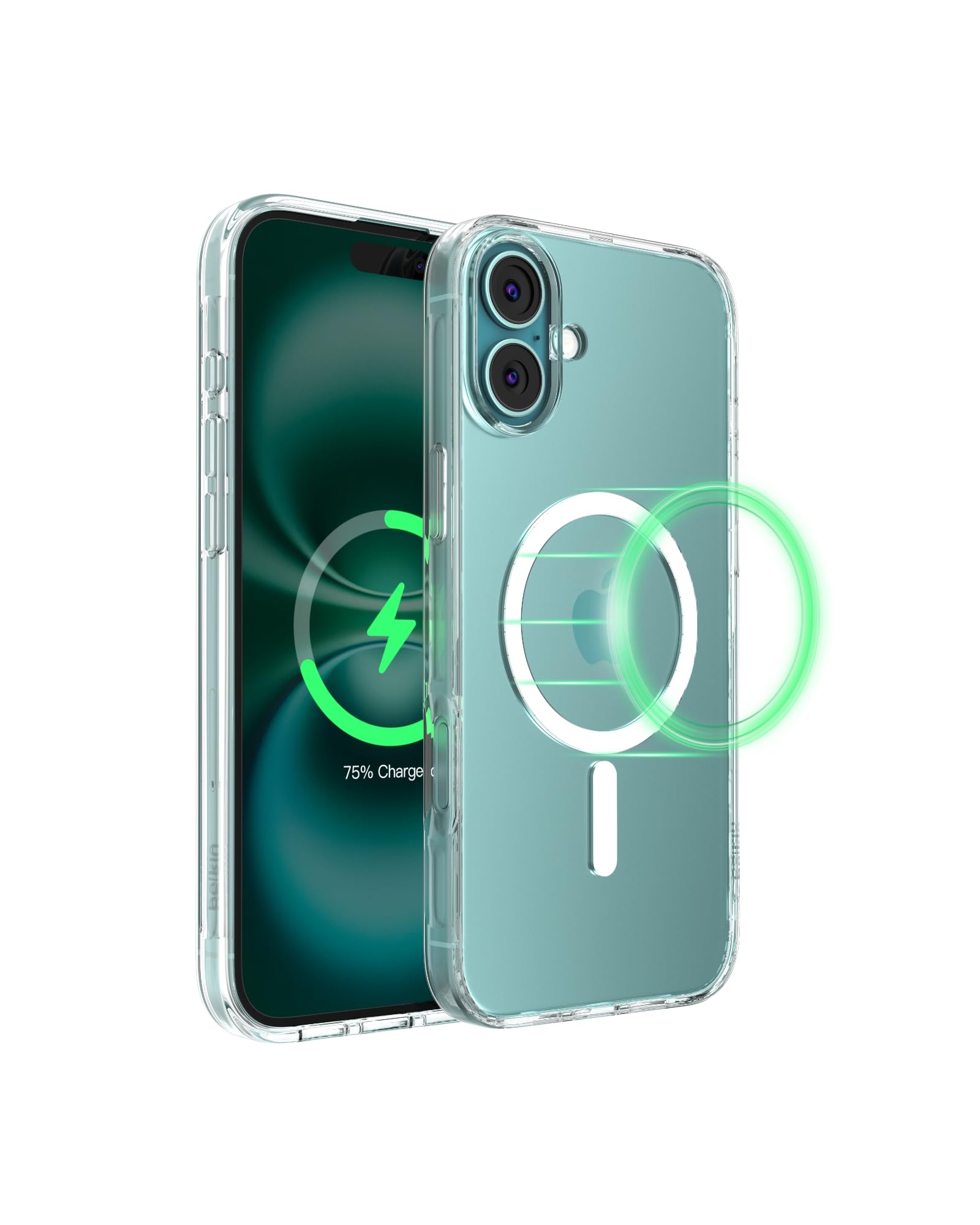Belkin SheerForce iPhone 16 Plus Case, MagSafe Compatible Phone Case with Slim Design & Anti-Scratch Treated Coating - Magnetic, Transparent, & Shockproof Protective iPhone Case - Clear