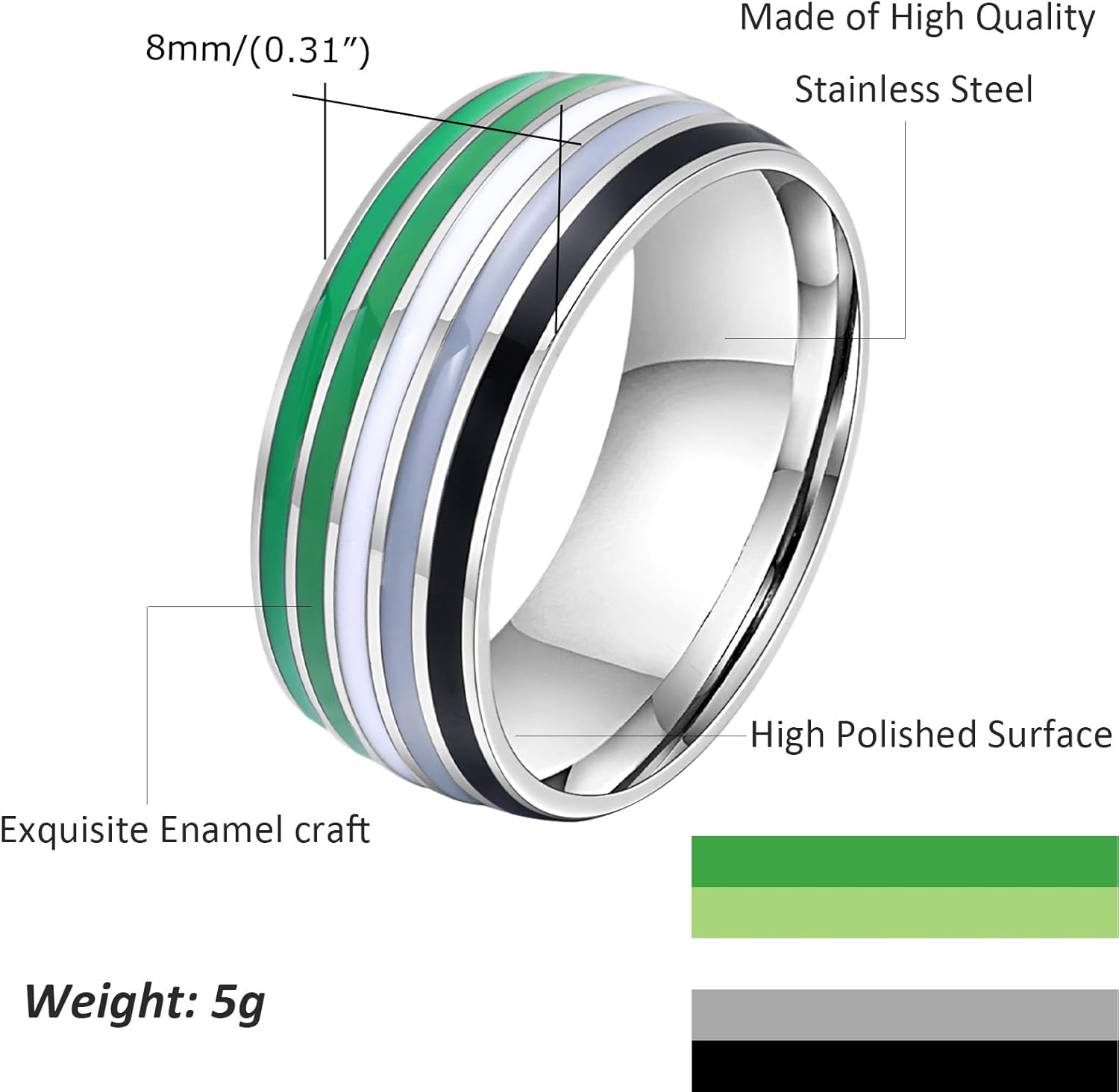 Nanafast 8mm Stainless Steel Enamel Rainbow LGBT Pride Ring for Lesbian & Gay LGBTQ Pride Wedding Engagement Band - Image 2