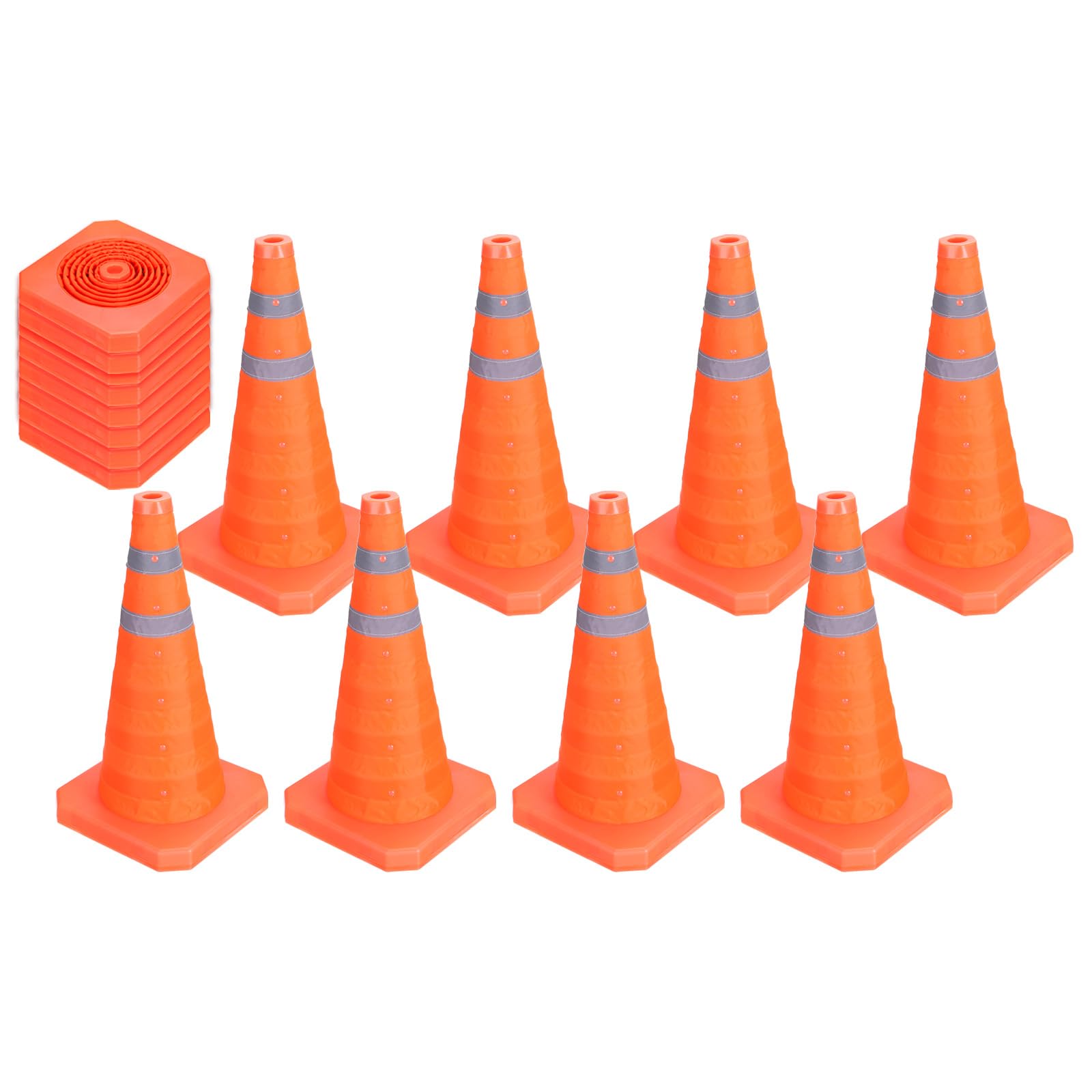 PATIKIL 18" 8 Pack Collapsible Traffic Cones, Orange Safety Cones Cones with Reflective Collar Caution Cones for Parking Lot Driving Training Practice Emergency Roadside Barrier