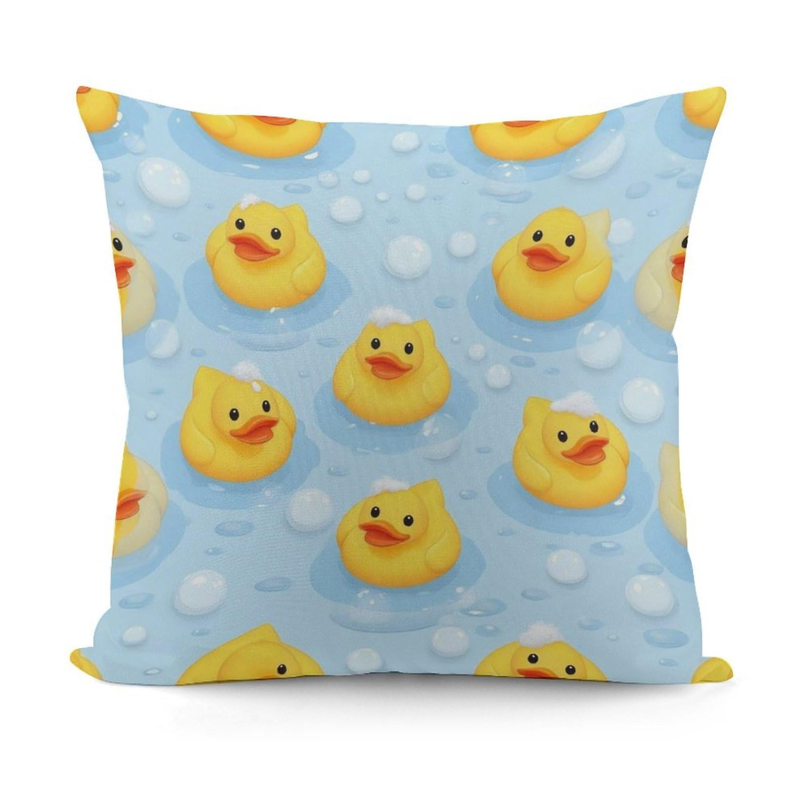 Smazdfxx Picture(505) Soft Andffy Yellow Rubber Ducks Bubbles White Square Cushion Cover With Zipper For Sofa, Couch, Living Room Decorative